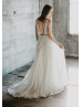 Ivory Lace Deep V Back Sping Wedding Dress